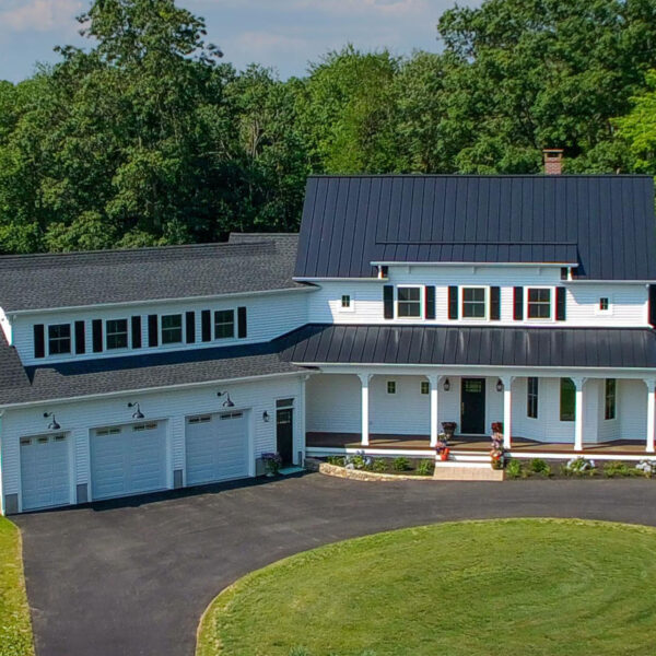 Aerial View of Custom Home with Metal Roof